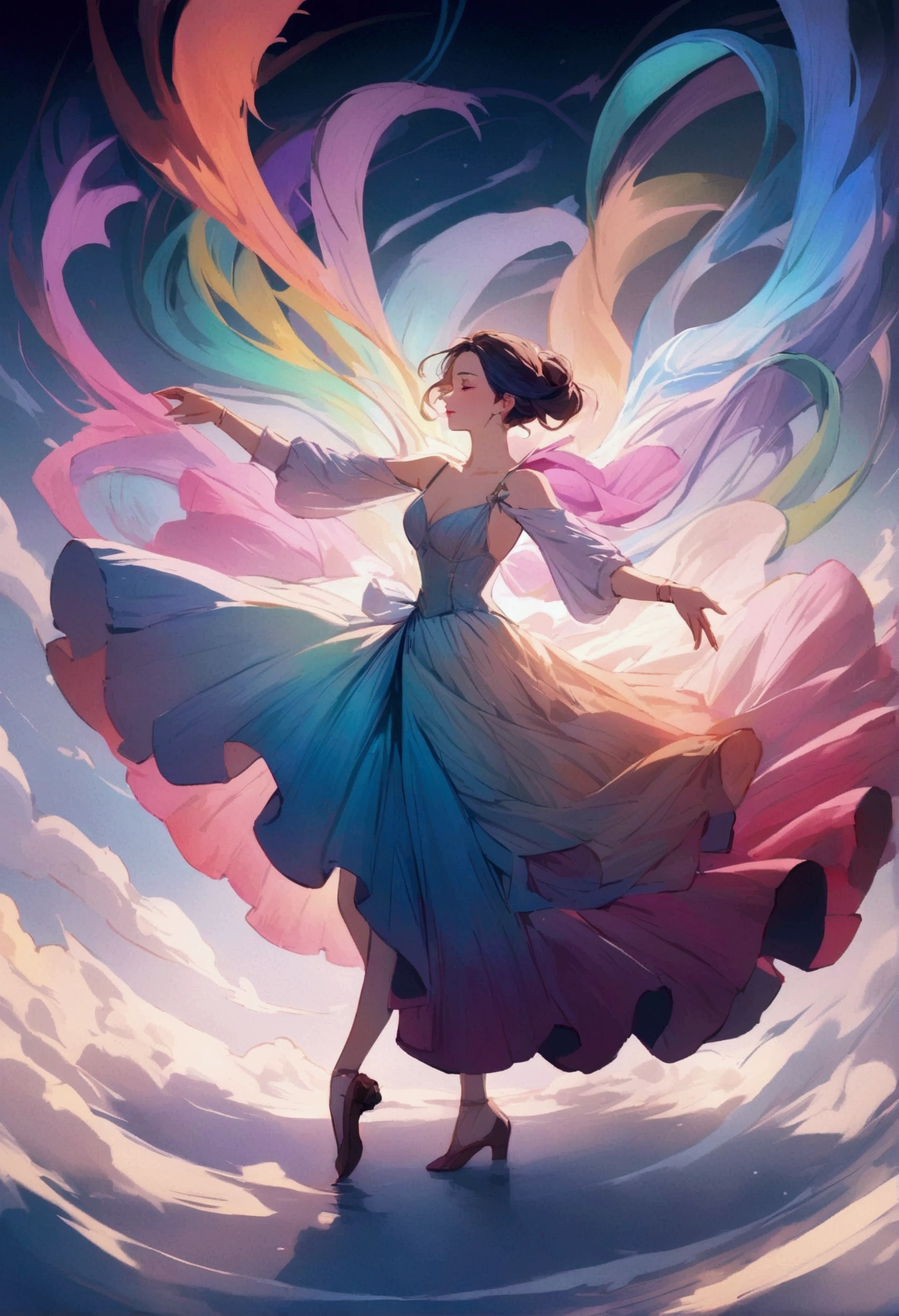 A mesmerizing swirl of vibrant colors, dancing and intertwining like smoke in the air.