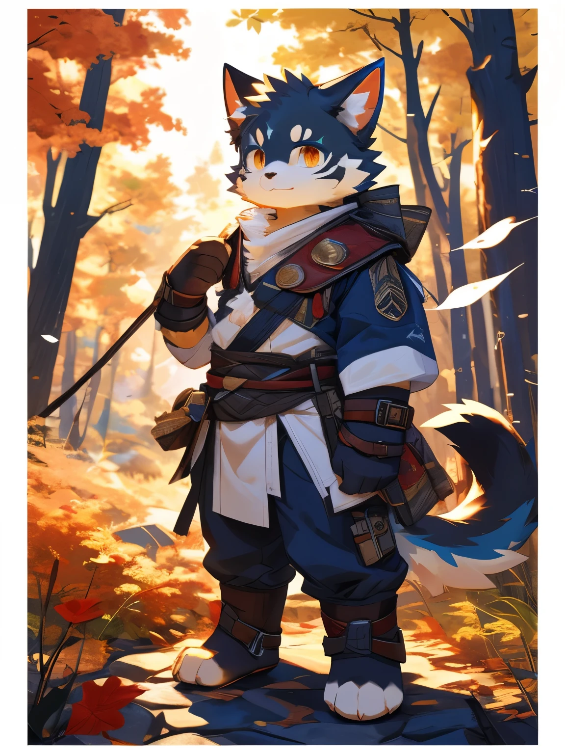 nj5furry,kemono,full-length portrait,anthro,hi res,male,youth,Pastoral cat,strong,Adventurer,Fluffy hair,White plush paw,A tail,Delicate eyes,Detailed eyes
