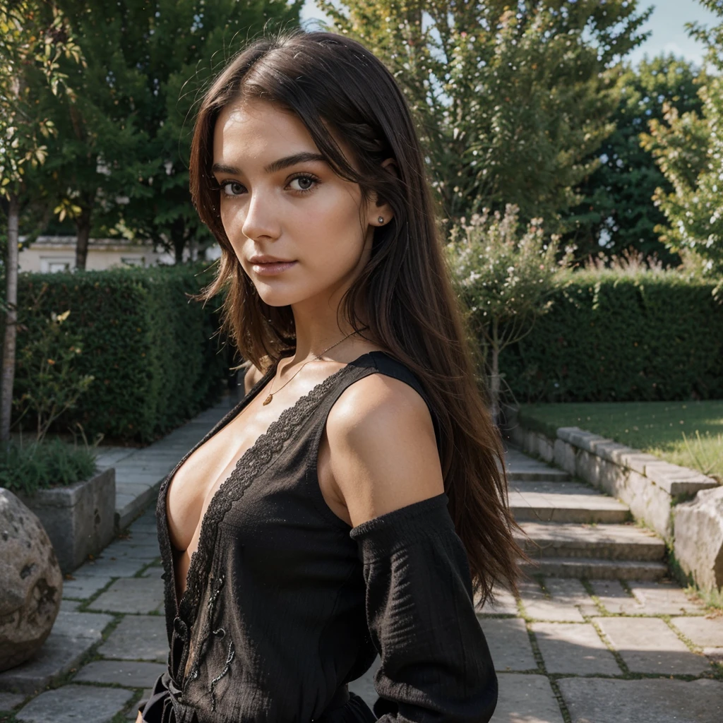 Generate me a beautiful 22 year old girl with a beautiful, very realistic face ,very original and very detailed,an outfit for a well-dressed and relaxed young person,luxurious jewelry, une coupe de cheveux de couleur très original très belle et très travaillé tout ça avec un paysage de fond de rivière en 8k rtx ultra réaliste et détaillé