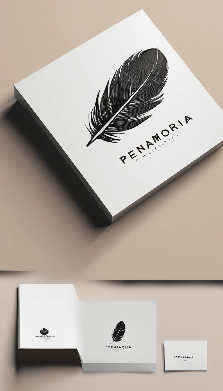 A minimal, modern, simple, cinematic logo design for the brand “Penamemoria". Create a modern, minimalistic, high-quality, logo of a feather that convey a sense of memories and dreams