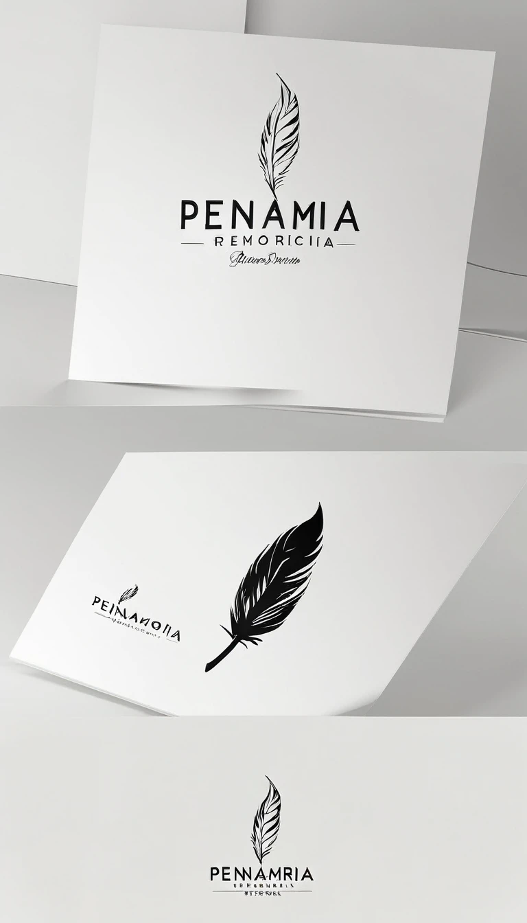 A minimal, modern, simple, cinematic logo design for the brand “Penamemoria". Create a modern, minimalistic, high-quality, logo of a feather that convey a sense of memories and dreams
