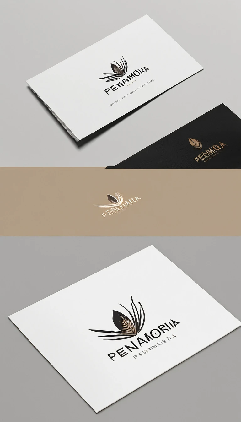 A minimal, modern, simple, cinematic logo design for the brand “Penamemoria". Create a modern, minimalistic, high-quality, logo of a feather that convey a sense of memories and dreams