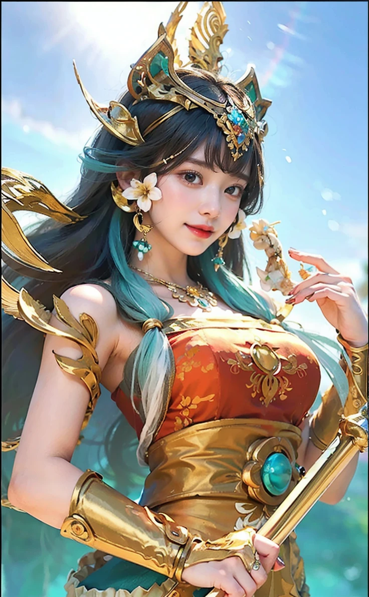 best quality, masterpiece, ultra high res, 8K, raw, (photo realistic:1.4), professional lighting, depth of field, (detailed background:1.5), hydrangeas, flower garden, slender, stretch, 1 girl, cute, smile, big black eyes, teeth, tiny breasts, detailed clothes, light gray, one-piece with frill