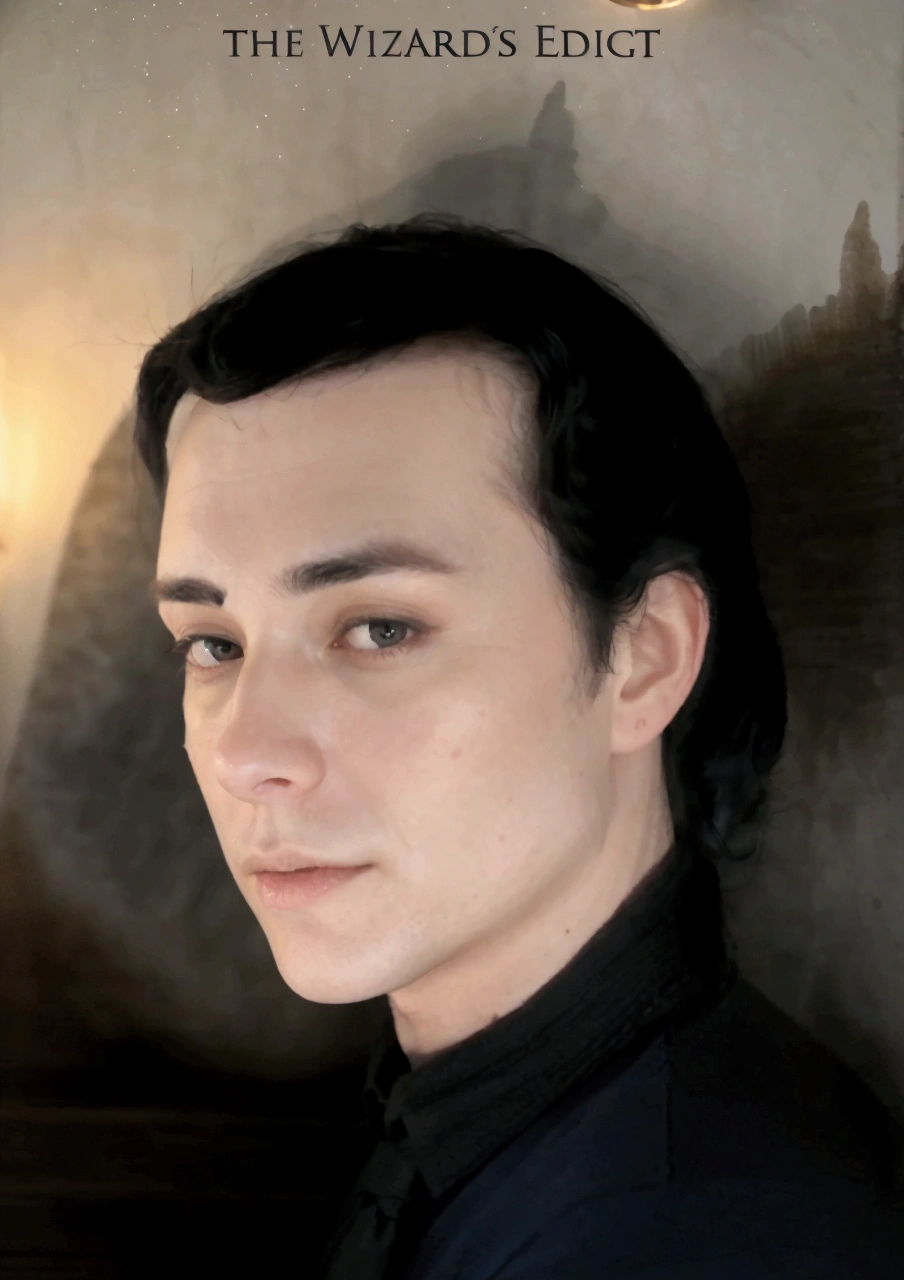 40 year old man with black hair, pale, caucastian, lit from beneath.