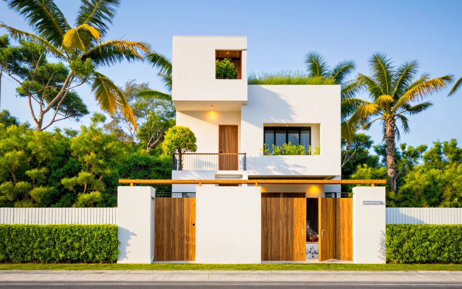 head of&#39;artwork, High quality, best quality, Authentique, Great detail, En plein air, villa de plain-piedXL, groupe aiai, style de maison moderne dans la rue ,stairs, white wall ,road,pavement, grass, trees, sky, nuvens, (day light:1.1)
