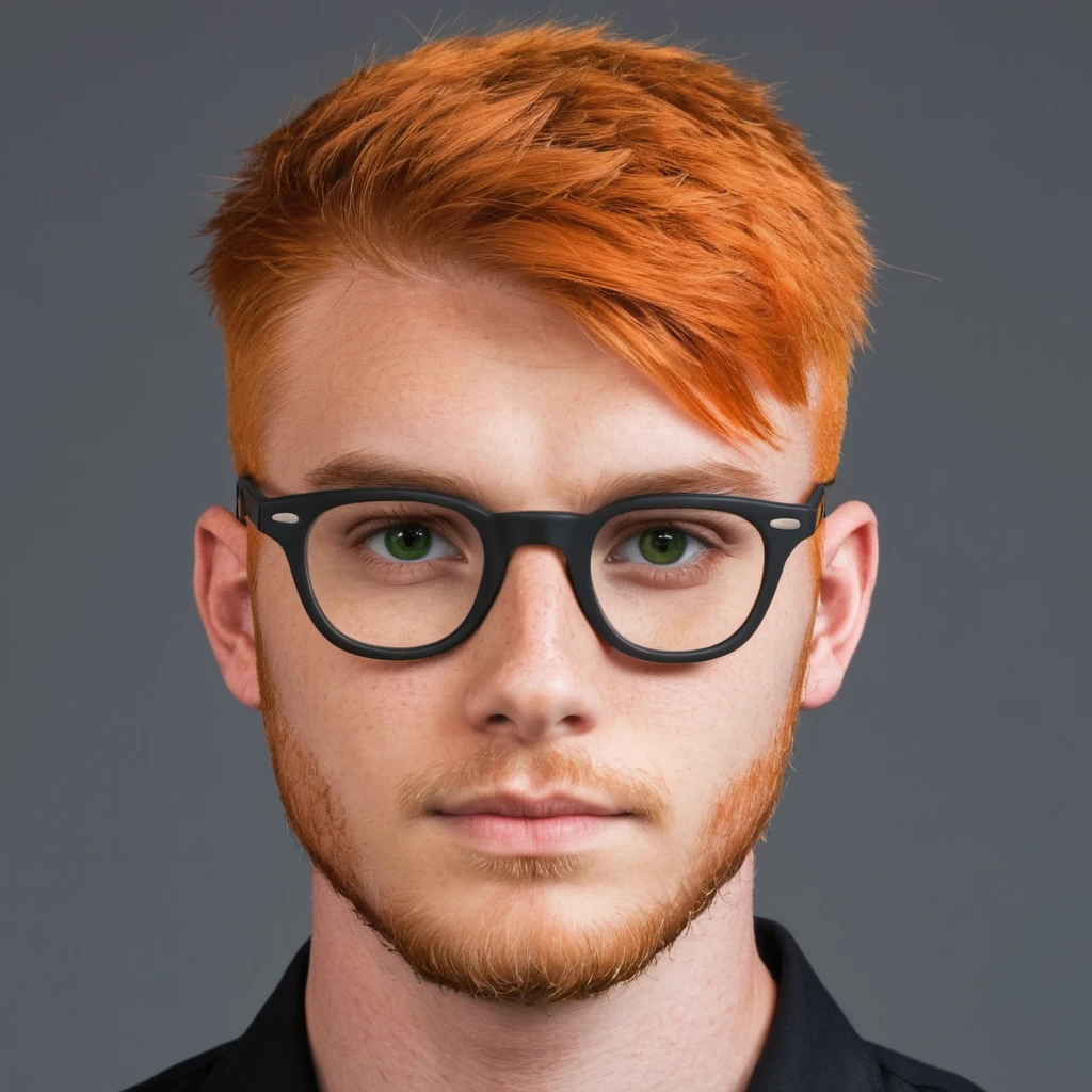 Handsome Scottish guy, orange hair, green eyes, short hair with beard, buzzcut hair,  23 years old student, eye patch, eyeglasses, businessman 