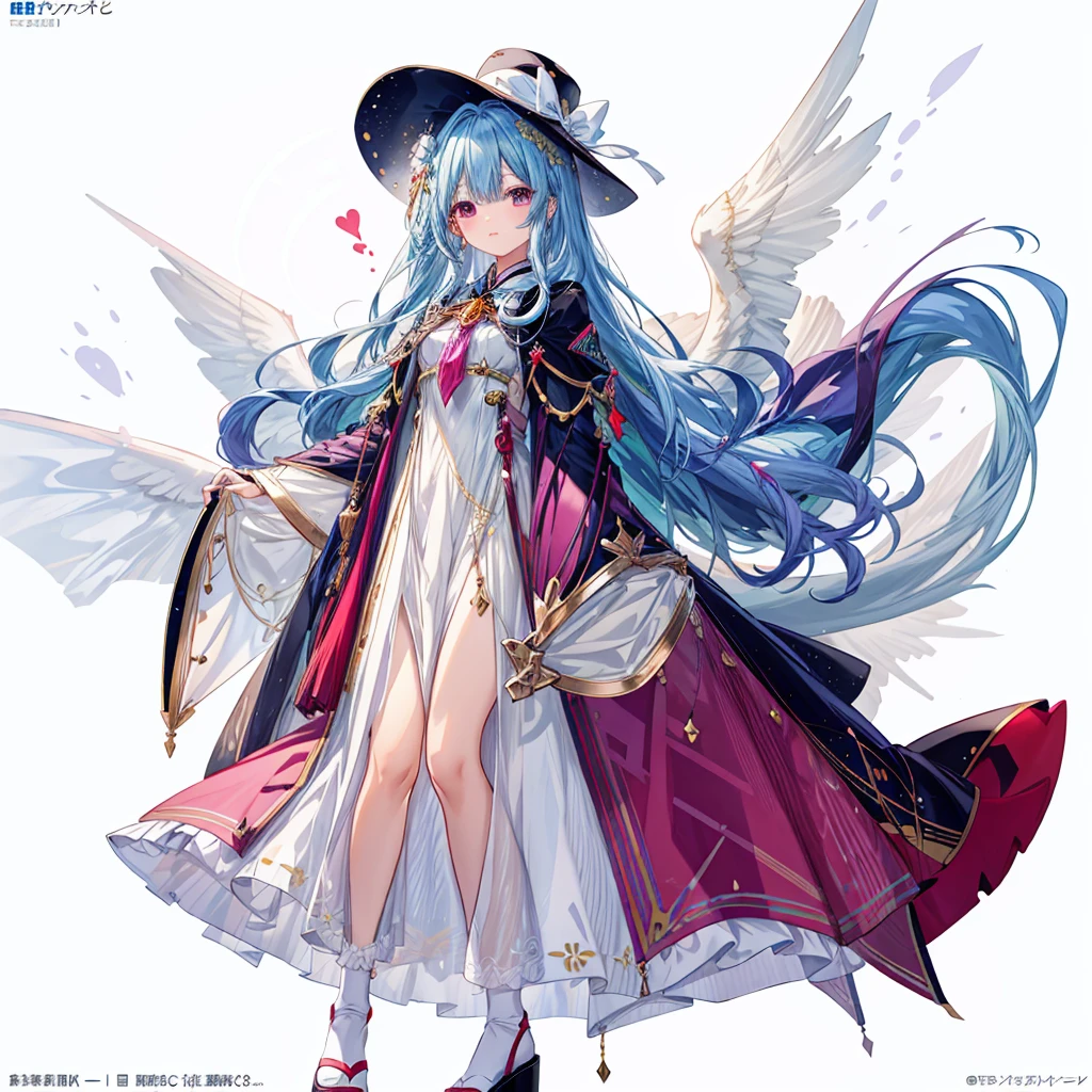 One Girl、(masterpiece, Highest quality、Official Art、Optimal Configuration、Award-winning works), (Thin Hair), Very detailed, Anime Style, alone, full length, Concept Art,Magical girl　Big hat　Cape, Very detailedなデザインの魔法の杖,  Super huge, Tall and stylish, Very large.、White Background, full lengthに立って, Floating in the sky,fsgzisksk