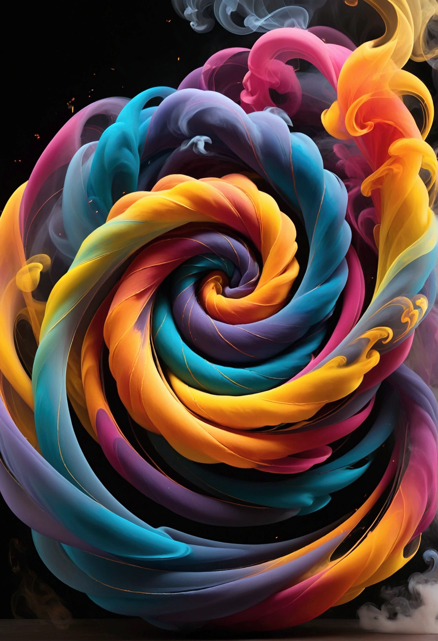 A mesmerizing swirl of vibrant colors, dancing and intertwining like smoke in the air.