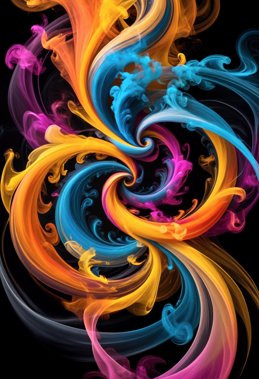 A mesmerizing swirl of vibrant colors, dancing and intertwining like smoke in the air.