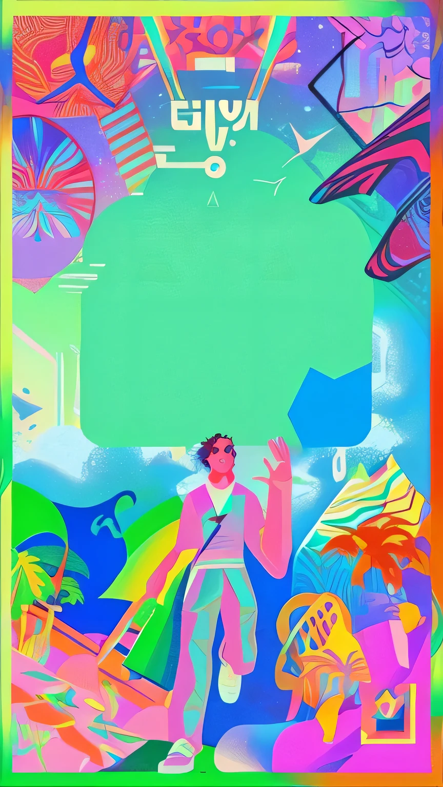 Fluorescent running,poster ; summer, Vaporwave colors, maximalist Vaporwave, Vaporwave colors!, Vaporwave style, Vaporwave cartoon, Color illustrations, Vaporwave style masterpiece, official art works, Colorfull illustration, Vaporwave artwork composition, poster illustration, Vaporwave, Just a joke, Digital Illustration