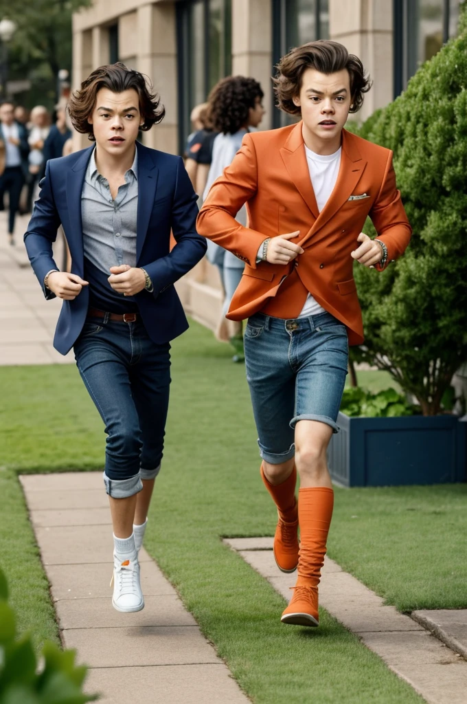 Harry styles dressed as carrot running away from Conan Gray dressed in lettuce
