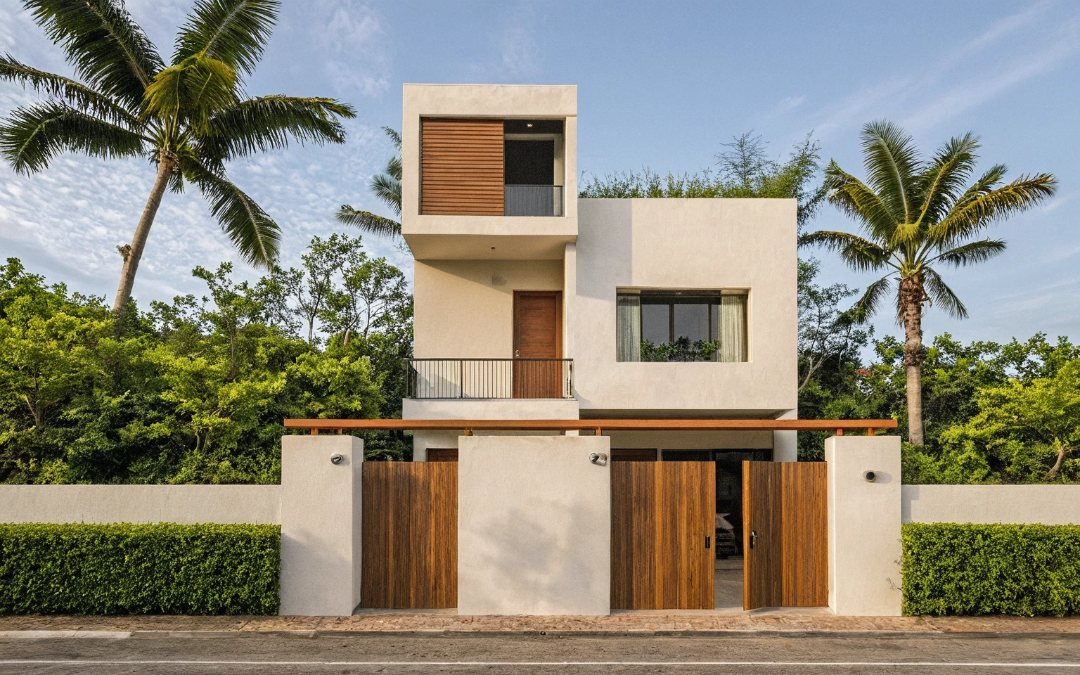 head of'artwork, High quality, best quality, authentique, Great detail, En plein air, villa de plain-piedXL, groupe aiai, style de maison moderne dans la rue ,stairs, white wall ,road,pavement, grass, trees, sky, nuvens, (day light:1.1)