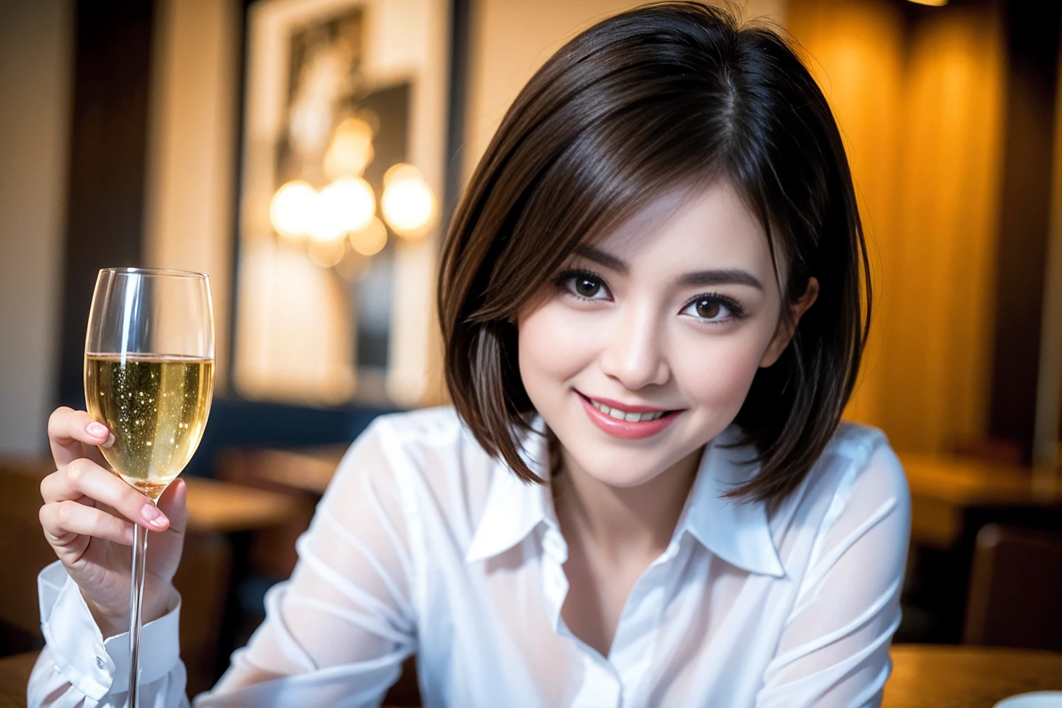 ((Highest quality、8k、masterpiece:1.3))、Shortcuts、cute、slimカップル、modelカップル、actress男優、(Realistic, Intricate details:1.2), full-course dinner、Wine Party、Amazing view of the sunset sky and clouds、A bright smile、short hair,Bright Face、 (Age 45), 42 years old, red wine 、Appetizers、Italian food、Wine bottle、Champagne、sparkling wine、Two beauties、Brown Hair、Shortcuts、Long sleeve shirt、dress、Beautiful woman 1, (slimな顔), (The body is slim), (Brown Hair), (Shortcuts), cheeks turn a little red,Attractive beauty、restaurant, In a prominent place (From the waist up) Nova Frog Style, actress, model, Upper Body, White wine, slim, wine glass, 中央に置かれたwine glass, smile, (smile: 1.15), Beautiful fine grain, Depth f/2,saturation, High Contrast, Strong light and shadow,Moist Body:1.5、3D texture、Delicate eyes、Brown Hair、The hair is very shiny、