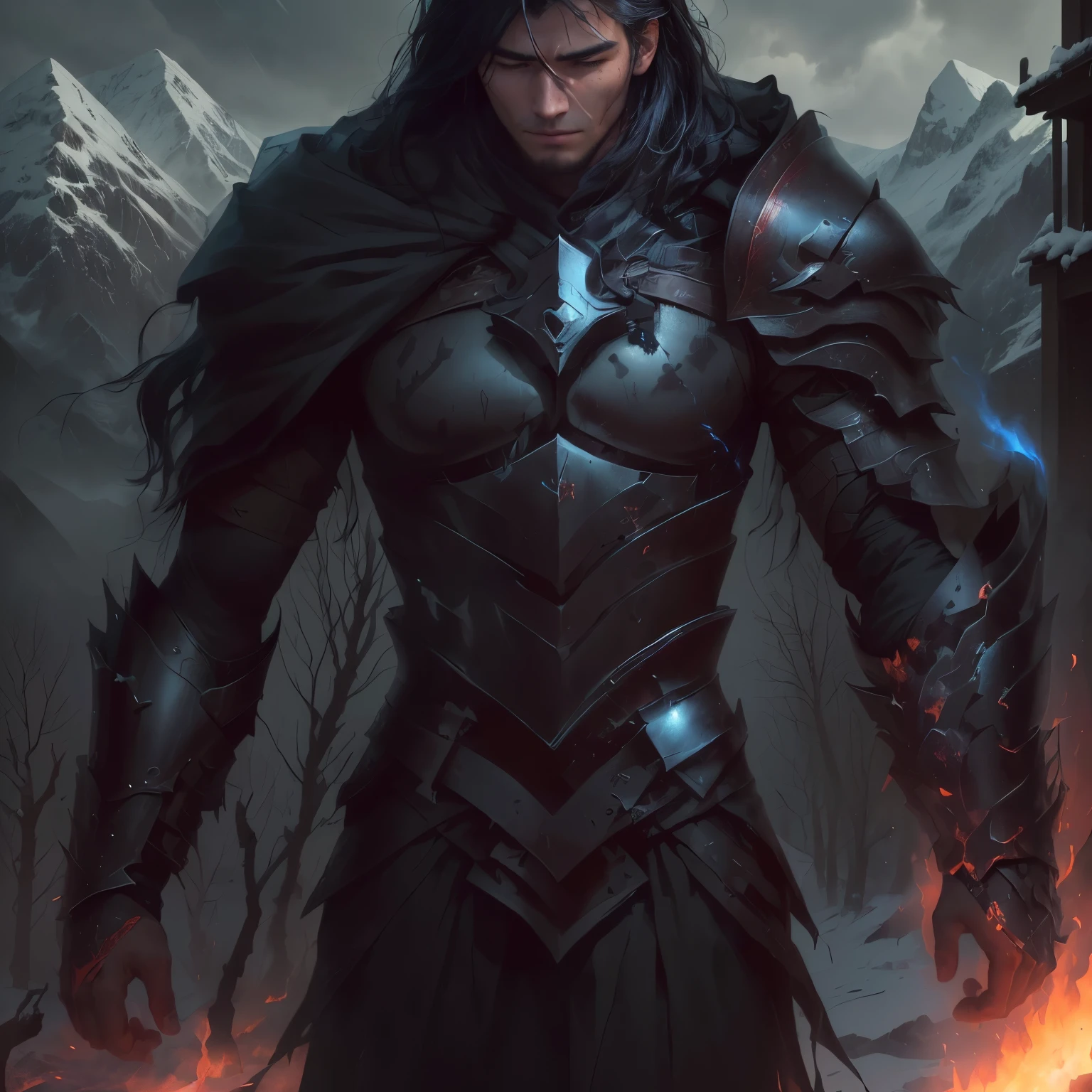 There once was a lonely man whose life was a testament to pain and perseverance. His name was Kael. Desde jovem, he carried the weight of a childhood marked by the loss of his family in a terrible fire that consumed everything he loved. The flames left not only physical scars, but also emotional deep in your heart.
Kael grew up in a distant village, where his imposing appearance and dark armor caused fear and respect among the residents. He did not seek the company of others, preferring the solitude of the nearby mountains, where he could take refuge in his own company.
At 28 years old, Kael was a skilled warrior, with long, black hair that fell like a shadow over his marked face. His deep gaze carried the weight of many battles fought not only against external enemies, but also against your inner demons. The scars on his body were silent witnesses to his struggles and the pain he carried.
Although its appearance might seem intimidating at first glance, those who dared to look beyond appearances perceived a kind heart and a soul tortured by loneliness. Kael found solitude not just a refuge, but also a path to self-discovery and healing your emotional wounds.
On silent nights under the stars, Kael reflected on his past and the choices that led him there. He didn't seek revenge or glory, but rather redemption and inner peace. Every battle I fought, whether against bandits that threatened the village or against shadow creatures that haunted the forest, It was a journey to find a greater purpose in your existence.
One day, during a storm that raged furiously in the mountains, Kael found a lost and injured young woman. She was fragile and scared, but in her eyes he saw a determination that reminded him of his own.. He welcomed her into his lonely haven, taking care of your physical and emotional wounds like no one else had taken care of yours.