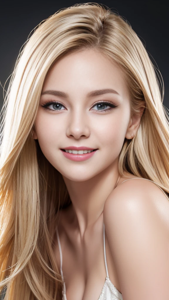 Tabletop, Highest quality, Realistic, Very detailed, finely, High resolution, 8k wallpaper, One Beautiful American Woman,, Light blonde long stretchy hair,........, Sharp focus, Perfect dynamic composition, Beautiful and exquisite, Thinning hair, Detailed Realistic skin texture, smile, Close-up portrait, Model body type、president'secretary、、High heels、White shirt