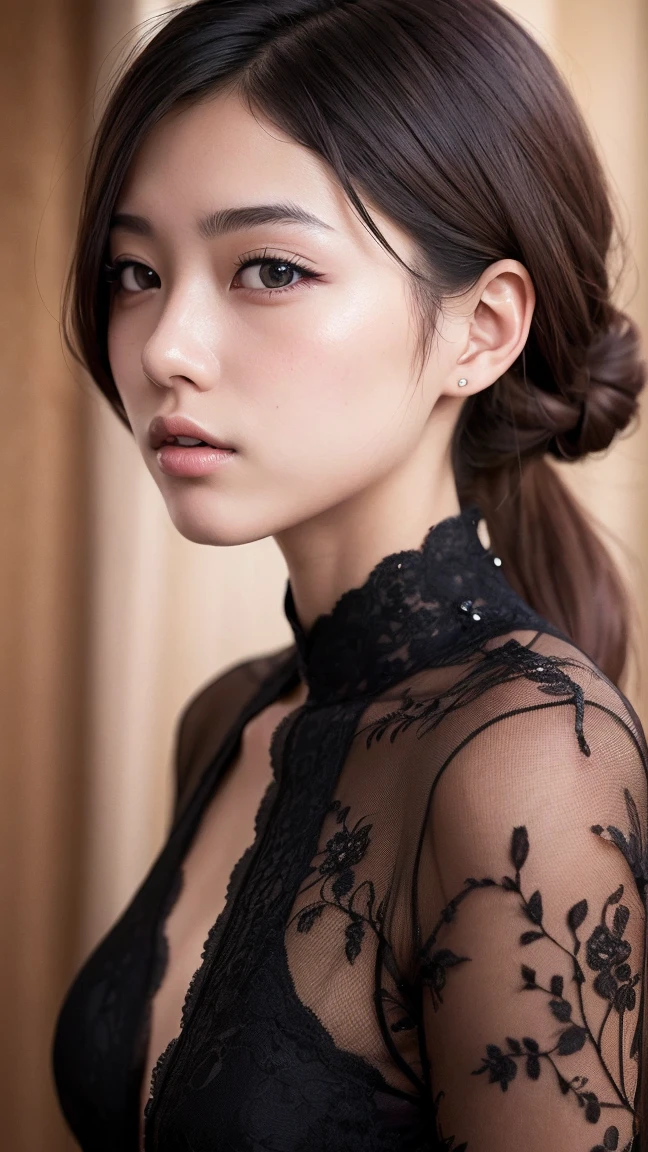 a beautiful young japanese girl,sexy pose,detailed face,beautiful eyes,long eyelashes,small nose,detailed lips,detailed face and body,intricate clothing,elegant style,highly detailed,8k,realistic,photorealistic,masterpiece,beautiful lighting,vibrant colors,cinematic