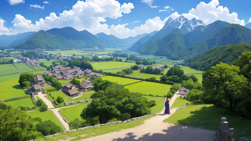 Preparation for the festivalで屋台を組み立てている人々、Medieval Europe、Small village、Preparation for the festival、Friendly atmosphere、Fantasy、Fantasy、Daytime

