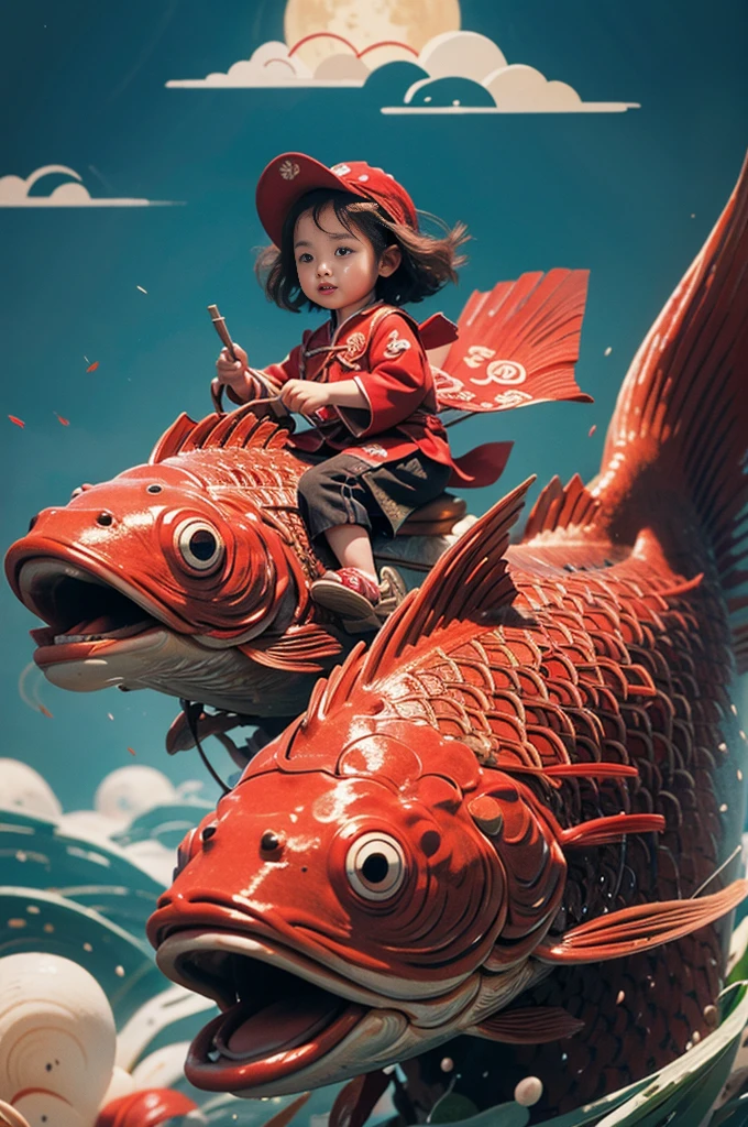 1 Girl,Redfish,child,Chinese clothing,masterpiece,best quality,Extremely detailed,riding,