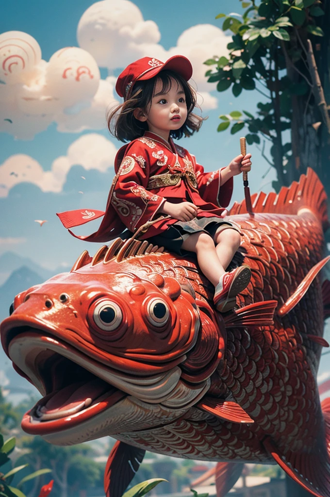 1 Girl,Redfish,child,Chinese clothing,masterpiece,best quality,Extremely detailed,riding,