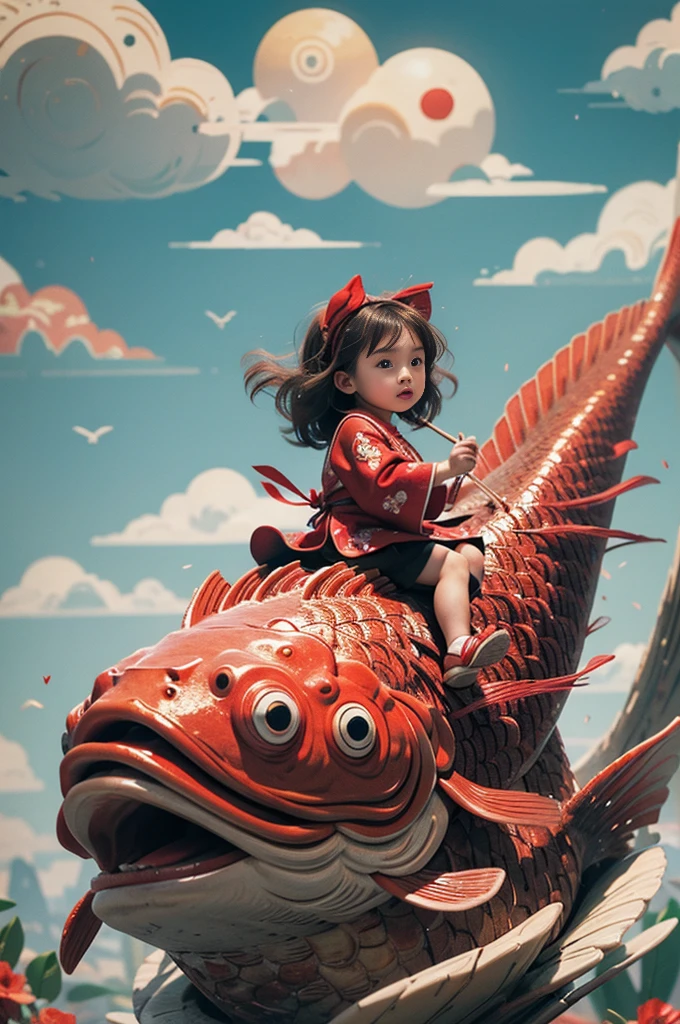 1 Girl,Redfish,child,Chinese clothing,masterpiece,best quality,Extremely detailed,riding,