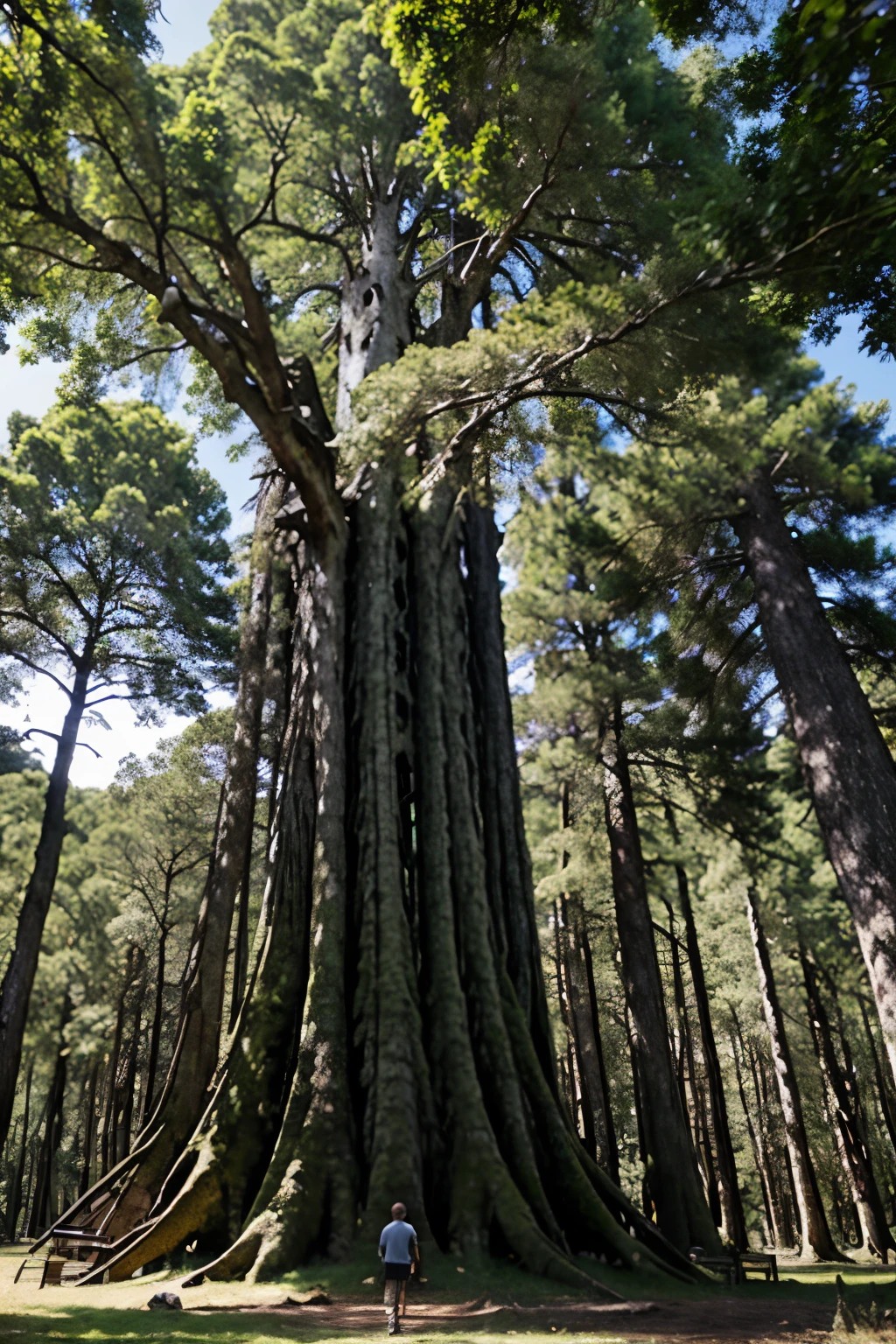 Landscape, Māori forest with great towering tree
