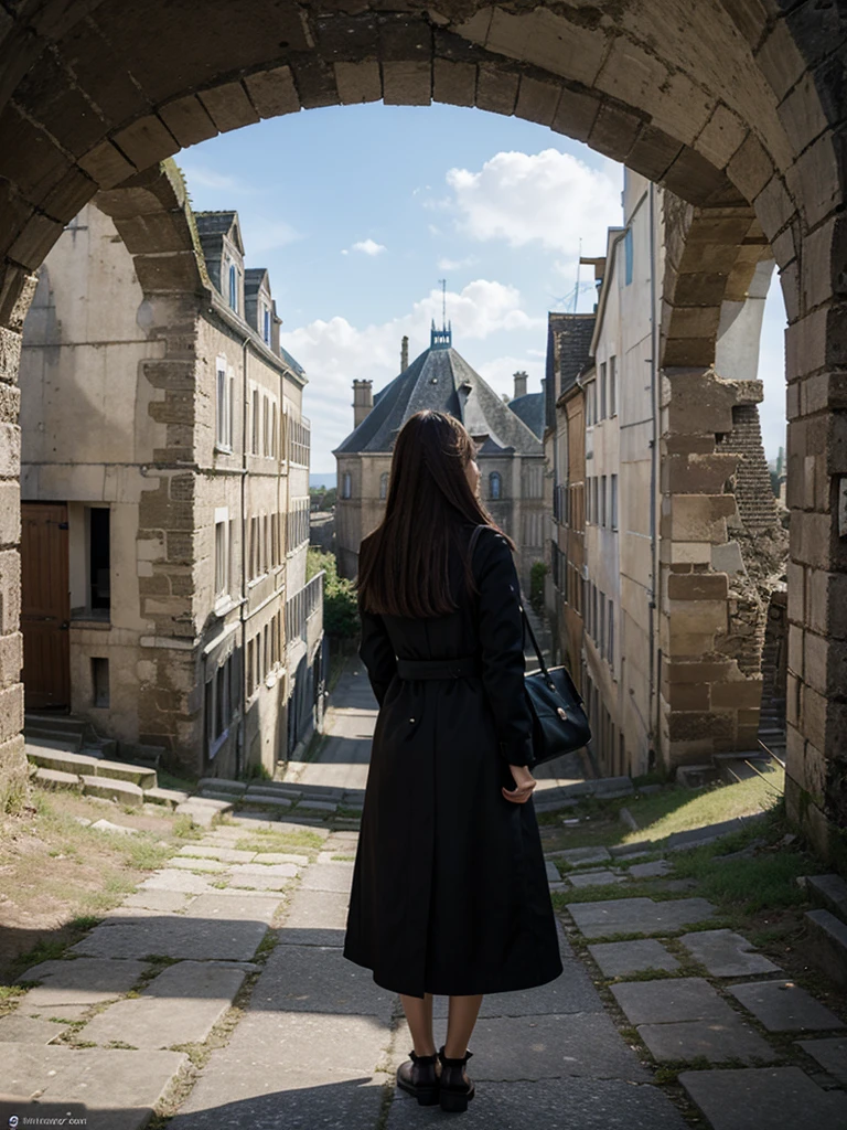 personnage d'anime entrain de regarder une ville en ruine 