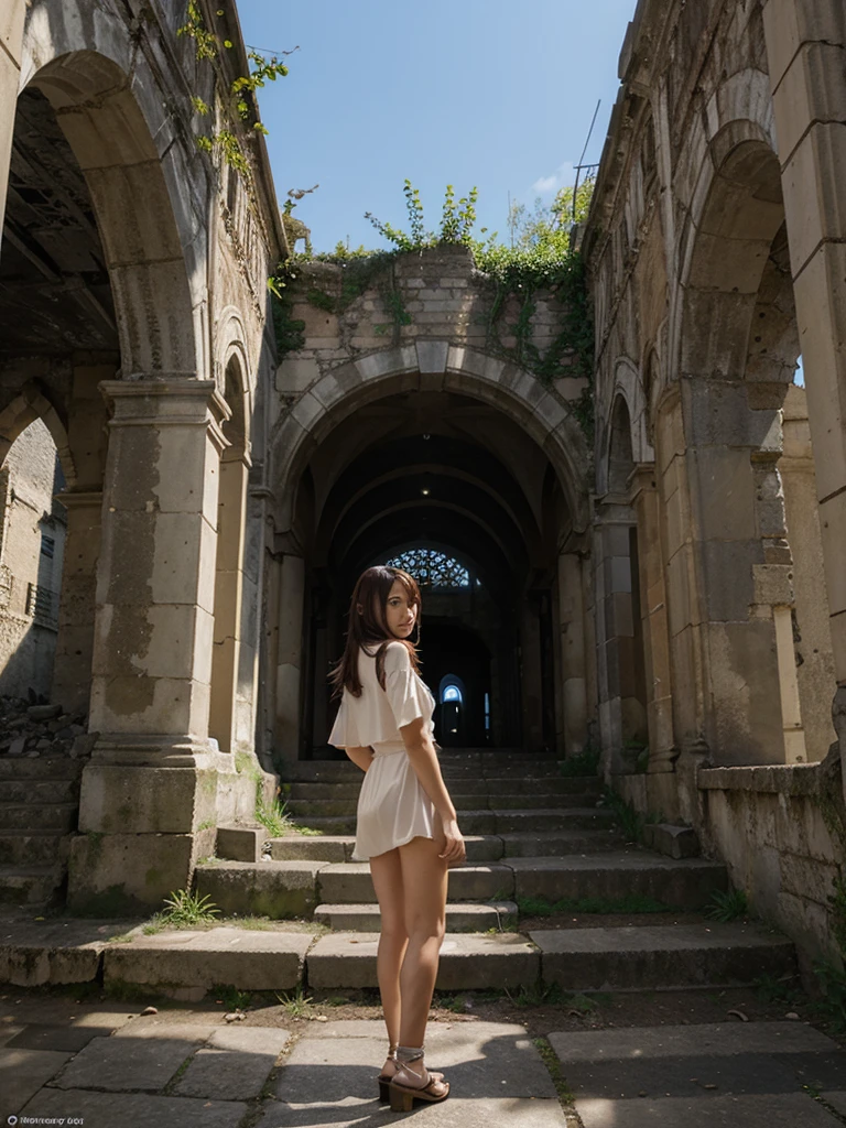 personnage d'anime entrain de regarder une ville en ruine