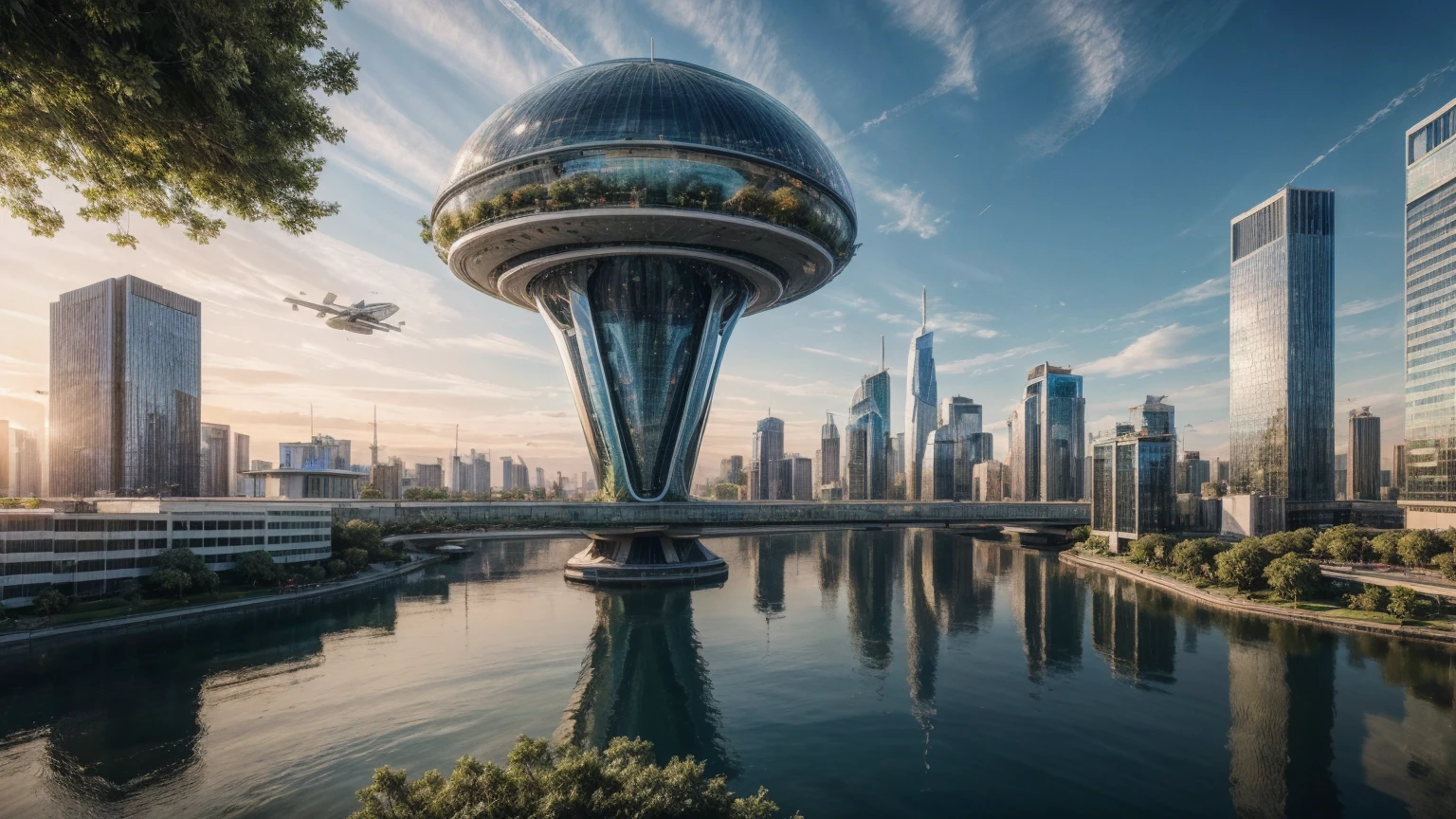 (Best quality,4K,8K,A high resolution,Masterpiece:1.2),Ultra-detailed,(Realistic,Photorealistic,photo-realistic:1.37),Futuristic floating city,Futuristic technology,Huge urban high-tech tablet platform,Airship,Floating in the sky,Futuristic city,Small airships around,High-tech hemispherical platform,Colorful lights,Advanced architecture,modernn architecture,skyscrapper,Access the cloud,Scenic beauty,view over city,Impressive design,Blend seamlessly with nature,energetic and vibrant atmosphere,Futuristic transportation system,Parking is suspended,Transparent path,Lush greenery,Sky gardens,cascading waterfalls,Magnificent skyline,reflections on the water,Sparkling river,Architectural innovation,futuristic skyscrapers,Transparent dome,The shape of the building is unusual,Elevated walkway,Impressive skyline,Glowing lights,Futuristic technology,Minimalist design,Scenic spots,Panoramic view,Cloud Piercing Tower,Vibrant colors,epic sunrise,epic sunset,Dazzling light display,magical ambiance,The future city,Urban Utopia,LuxuryLifestyle,Innovative energy,sustainable development,Smart city technology,Advanced infrastructure,Tranquil atmosphere,Nature and technology live in harmony,Awesome cityscape,Unprecedented urban planning,Architecture connects seamlessly with nature,High-tech metropolis,A cutting-edge engineering marvel,The future of urban living,Visionary architectural concept,Energy-efficient buildings,Harmony with the environment,A city floating above the clouds,Utopian dreams become reality,The possibilities are endless,State-of-the-art transportation network,Green energy integration,Innovative materials,Impressive holographic display,Advanced communication system,Breathtaking aerial view,Quiet and peaceful environment,Modernist aesthetics,Ethereal beauty