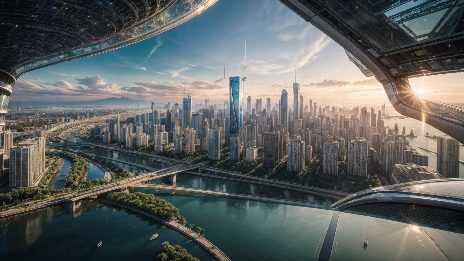 (Best quality,4K,8K,A high resolution,Masterpiece:1.2),Ultra-detailed,(Realistic,Photorealistic,photo-realistic:1.37),Futuristic floating city,Futuristic technology,Huge urban high-tech tablet platform,Airship,Floating in the sky,Futuristic city,Small airships around,High-tech hemispherical platform,Colorful lights,Advanced architecture,modernn architecture,skyscrapper,Access the cloud,Scenic beauty,view over city,Impressive design,Blend seamlessly with nature,energetic and vibrant atmosphere,Futuristic transportation system,Parking is suspended,Transparent path,Lush greenery,Sky gardens,cascading waterfalls,Magnificent skyline,reflections on the water,Sparkling river,Architectural innovation,futuristic skyscrapers,Transparent dome,The shape of the building is unusual,Elevated walkway,Impressive skyline,Glowing lights,Futuristic technology,Minimalist design,Scenic spots,Panoramic view,Cloud Piercing Tower,Vibrant colors,epic sunrise,epic sunset,Dazzling light display,magical ambiance,The future city,Urban Utopia,LuxuryLifestyle,Innovative energy,sustainable development,Smart city technology,Advanced infrastructure,Tranquil atmosphere,Nature and technology live in harmony,Awesome cityscape,Unprecedented urban planning,Architecture connects seamlessly with nature,High-tech metropolis,A cutting-edge engineering marvel,The future of urban living,Visionary architectural concept,Energy-efficient buildings,Harmony with the environment,A city floating above the clouds,Utopian dreams become reality,The possibilities are endless,State-of-the-art transportation network,Green energy integration,Innovative materials,Impressive holographic display,Advanced communication system,Breathtaking aerial view,Quiet and peaceful environment,Modernist aesthetics,Ethereal beauty