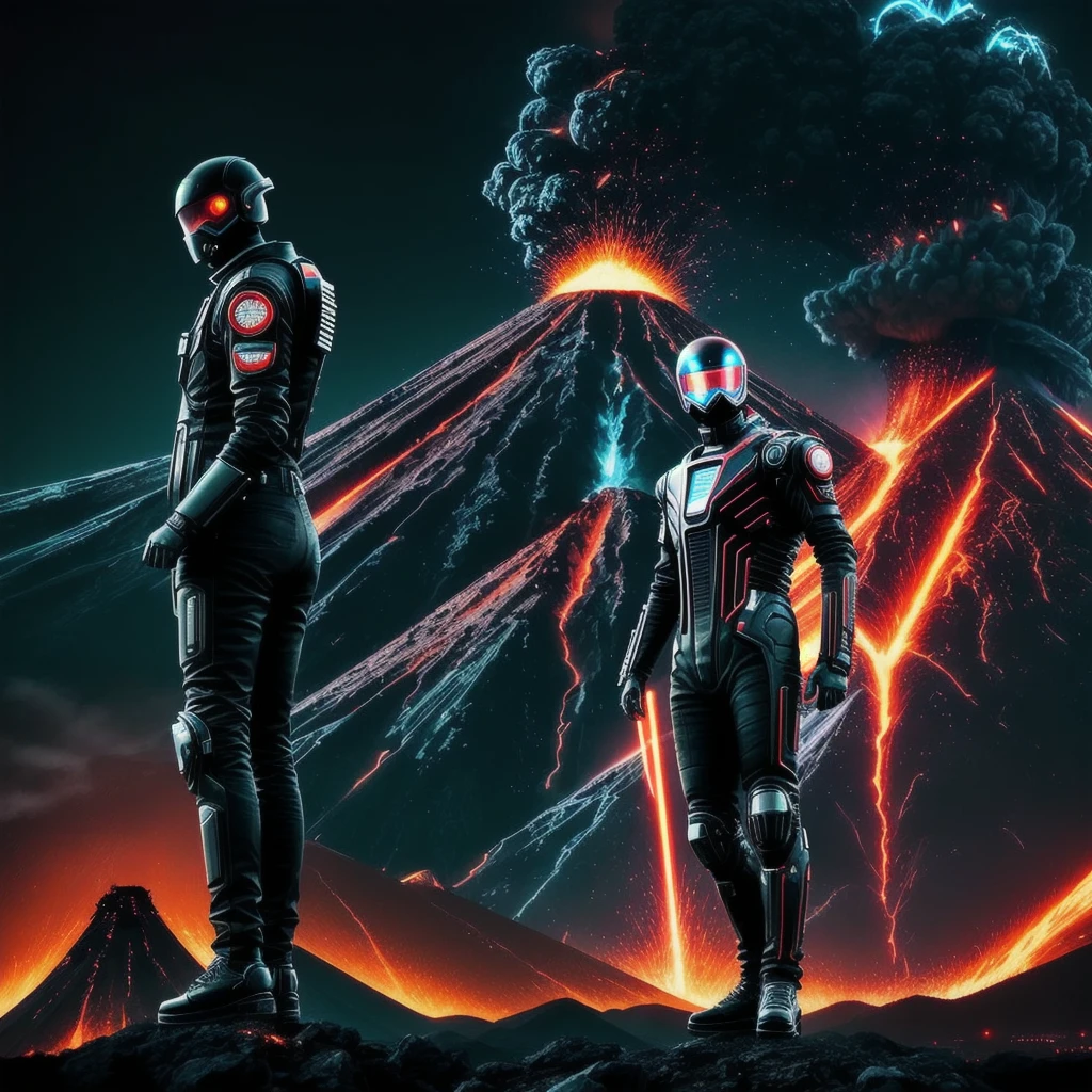 epic movie poster, volcano erupting, award winning (full body:1.3) portrait photo, beautifull cyberpunk design, amazing, perfect angle, city,  outrun, vaporware, trending on artstation, highly detailed, fine detail, intricate, (backlighting:0.9), (bloom:0.9), [Style-Micro::10]