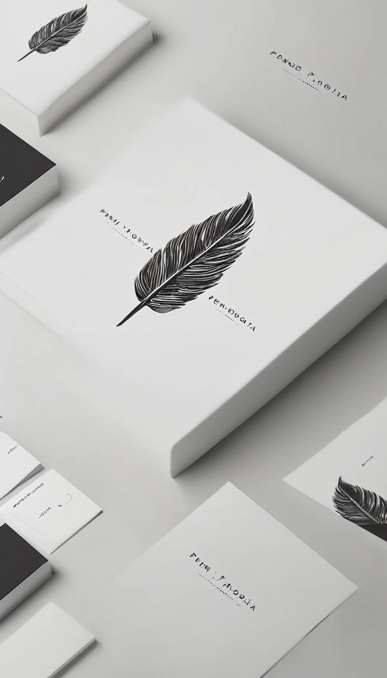 A minimal, modern, simple, cinematic logo design for the brand “Penamemoria". Create a modern, minimalistic, high-quality, logo of a boy-feather
