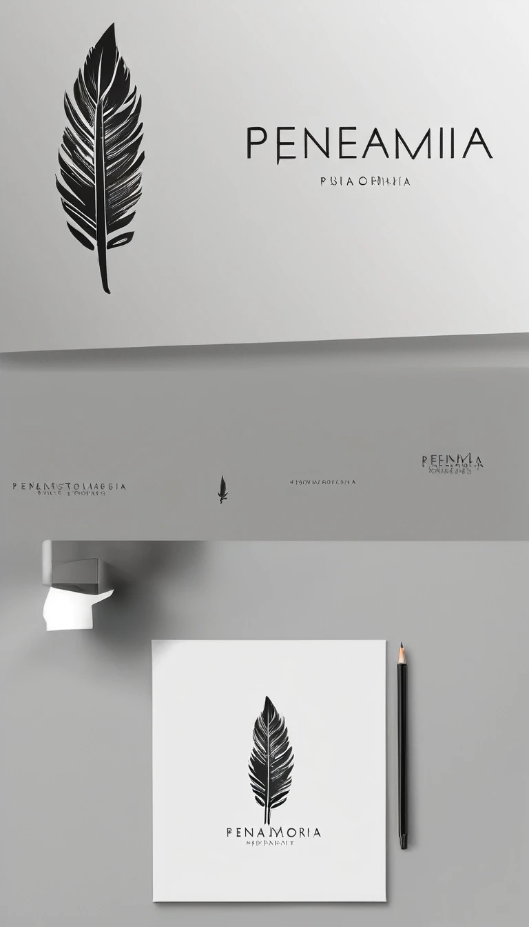 A minimal, modern, simple, cinematic logo design for the brand “Penamemoria". Create a modern, minimalistic, high-quality, logo of a boy-feather