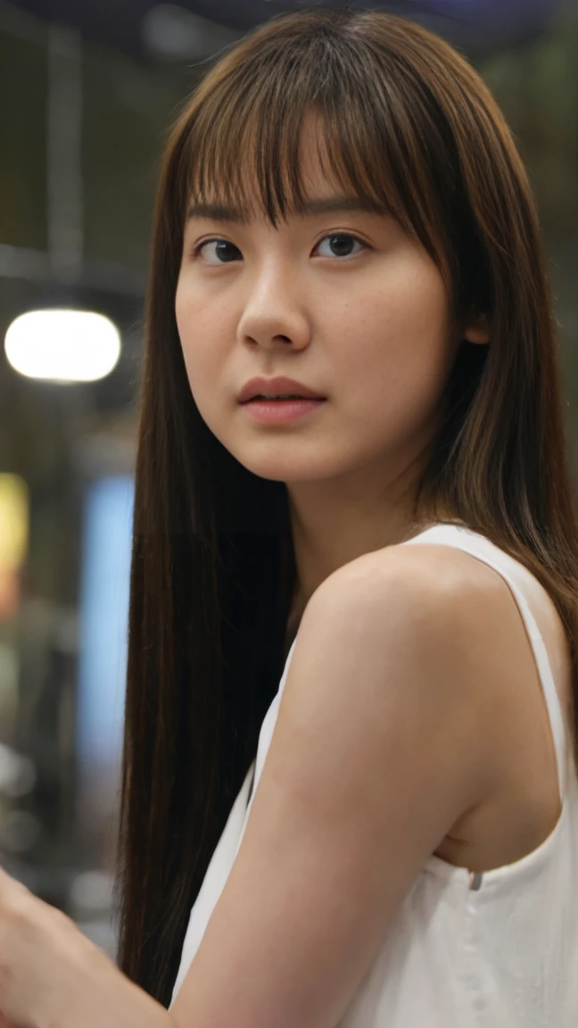 ((upper body:1.5)), ((looking at viewer:1.5)), ((look into the viewer's eyes:1.5)), BREAK ((night walk:1.5)), BREAK ((20 years old.:1.5)), (beautiful straight light brown long hair:1.7), ((asymmetrical bangs)), ((Scared:1.5)), I wear clothes, (top-quality, 16K, ​masterpiece:1.3), top quality, masterpiece, high resolution, photorealistic, (raw photo), live shooting, 16k wallpaper, perfection, professional lighting, very detailed, fine details, Hyperrealism, hyper realistic, realistic, japanese, (super detailed), (Photorealsitic:1.5), high-level image quality, very detailed, depth of field, (most beautiful), (dramatic lighting:1.2), (cinematic lighting:1.2), ambient lighting, (front lighting:1.2), highest precision, detailed fingers, detailed hands, detailed eyes, detailed skin texture, textured skin, realistic smooth soft skin, (perfect body proportion), (seductive emotion:1.3), (soft and plump thighs:1.2), (short torso:1.5), detailed face, detailed finger, clear eyes, gentle eyes, accurately drawn arms, accurate and perfect human anatomy, white and soft thighs, realistic smooth soft skin,