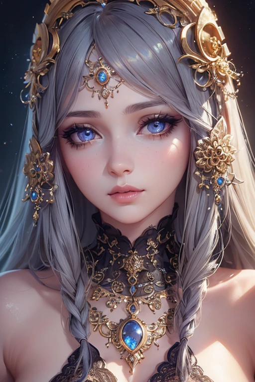 (1girl, beautiful detailed eyes, beautiful detailed lips, extremely detailed eyes and face, long eyelashes, cinematic lighting, intricate fractal patterns, detailed skin texture, ornate jewelry, fantasy background, dreamlike, cinematic lighting, digital art, highly detailed, award winning, 8k, photorealistic)