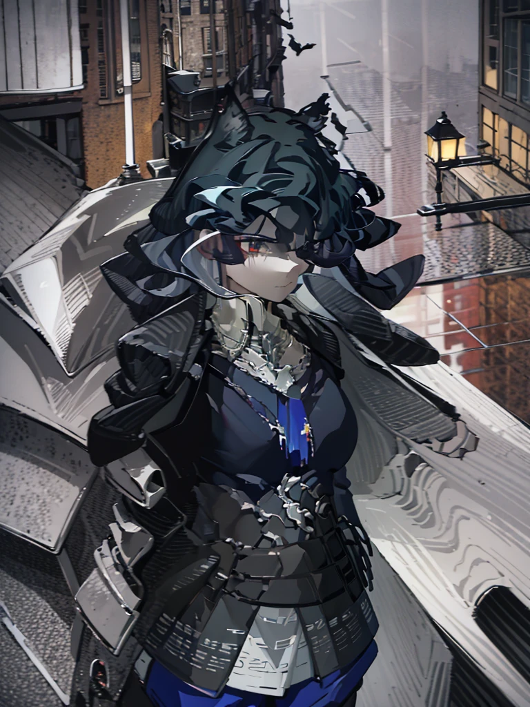 
In the first panel of a Webtoon, depict a character seen from behind, gazing at a ruined city. The scene should convey a melancholic and mysterious atmosphere, drawing the reader into a post-apocalyptic world.

The character stands at the center of the frame, slightly leaning forward, as if absorbed by the desolation before them. They wear a long, tattered black cloak, frayed at the edges, indicating the hardships they've endured. Beneath the cloak, they have sturdy boots suitable for rough terrain and dark pants reinforced at the knees. Their disheveled hair is tousled by an invisible wind, adding a subtle dynamic to the scene.

The background is dominated by the ruins of the city. Buildings, once majestic, are now skeletal remains of concrete and steel, some half-collapsed, others reduced to piles of rubble. Broken windows and crumbling walls hint at a distant past of prosperity and abundance. A sun obscured by thick clouds casts a diffuse, gray light over the landscape, enhancing the sense of desolation.

The ground is littered with various debris: shards of glass, twisted metal beams, abandoned cars partially buried under dust. A few resilient wild plants have begun to reclaim their territory, growing through cracks in the asphalt, adding touches of green to the somber scene. The elongated shadows of the ruined buildings create irregular patterns on the ground, playing with the light to form a striking contrast.

The scene is silent, but one can almost hear the wind whistling through the ruins, the metallic creak of a swinging sign, and the crunch of debris underfoot. A few black birds, perhaps crows, fly overhead, adding both visual and auditory elements to the atmosphere.

The color palette should reinforce the overall mood. Dominated by grays, blacks, and browns to symbolize destruction and despair, with a few brighter accents like the rusty red of an old car or the green of stubborn plants, adding contrasting elements that draw the eye and enrich the visual