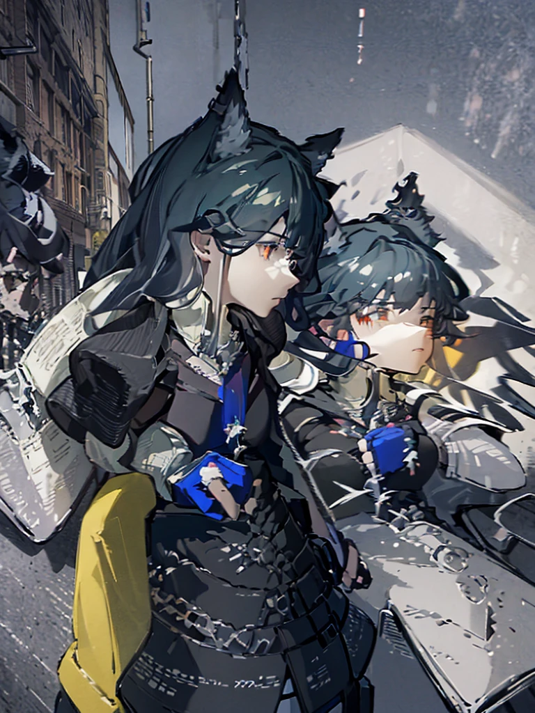 In the first panel of a Webtoon, depict a character seen from behind, gazing at a ruined city. The scene should convey a melancholic and mysterious atmosphere, drawing the reader into a post-apocalyptic world.
The character stands at the center of the frame, slightly leaning forward, as if absorbed by the desolation before them. They wear a long, tattered black cloak, frayed at the edges, indicating the hardships they've endured. Beneath the cloak, they have sturdy boots suitable for rough terrain and dark pants reinforced at the knees. Their disheveled hair is tousled by an invisible wind, adding a subtle dynamic to the scene.
The background is dominated by the ruins of the city. Buildings, once majestic, are now skeletal remains of concrete and steel, some half-collapsed, others reduced to piles of rubble. Broken windows and crumbling walls hint at a distant past of prosperity and abundance. A sun obscured by thick clouds casts a diffuse, gray light over the landscape, enhancing the sense of desolation.
The ground is littered with various debris: shards of glass, twisted metal beams, abandoned cars partially buried under dust. A few resilient wild plants have begun to reclaim their territory, growing through cracks in the asphalt, adding touches of green to the somber scene. The elongated shadows of the ruined buildings create irregular patterns on the ground, playing with the light to form a striking contrast.
The scene is silent, but one can almost hear the wind whistling through the ruins, the metallic creak of a swinging sign, and the crunch of debris underfoot. A few black birds, perhaps crows, fly overhead, adding both visual and auditory elements to the atmosphere.
The color palette should reinforce the overall mood. Dominated by grays, blacks, and browns to symbolize destruction and despair, with a few brighter accents like the rusty red of an old car or the green of stubborn plants, adding contrasting elements that draw the eye and enrich the visual