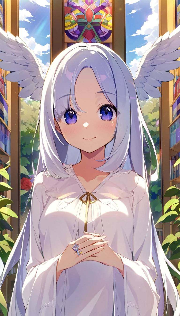 one girl, angel, angel wing, angel ring, sacred, cute, naive, pure white angel