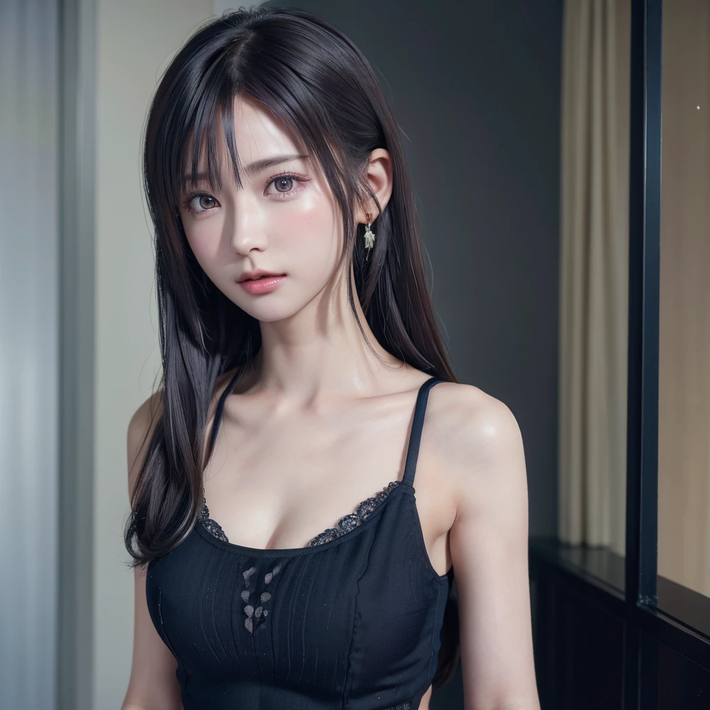 Dark Purple Lace T-Back Bra, (((とてもエレガントでbeautiful, Perfect detail, Very detailed))), whole body, The most detailed girl, Written boundary depth, 美しくdetailedなwhole body, Thin legs, 1 girl, 30 years old, Very short hair, Spiked Hair, Gray and silver hair, beautiful detailed hair, Perfect Face, Expressionless, beautiful, detailed, Deep Eyes, Open your mouth a little, Delicate arms and hands, Pale skin, Earrings, beautiful and gorgeous necklace, Colorful background, HD background, Blurred Background, とても繊細でbeautiful, masterpiece, (((Highest quality, とてもbeautiful8K CG壁紙))), (((Trendy hairstyles))), (Inside the room,Stylish interior,window),
