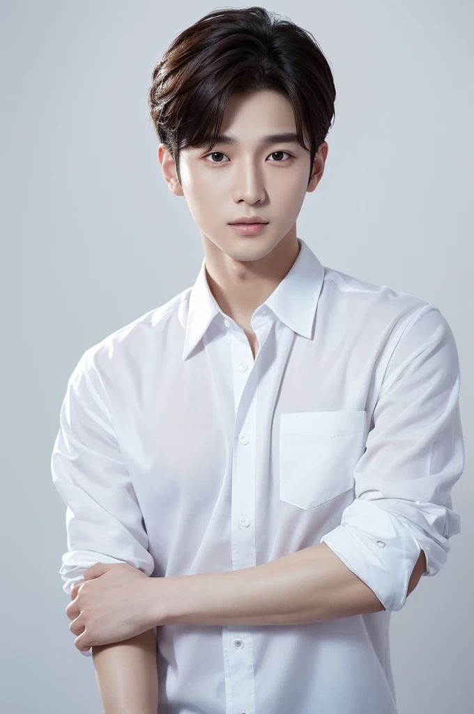 perfect face perfect skin korean male white shirt 25 years old actor pure white background