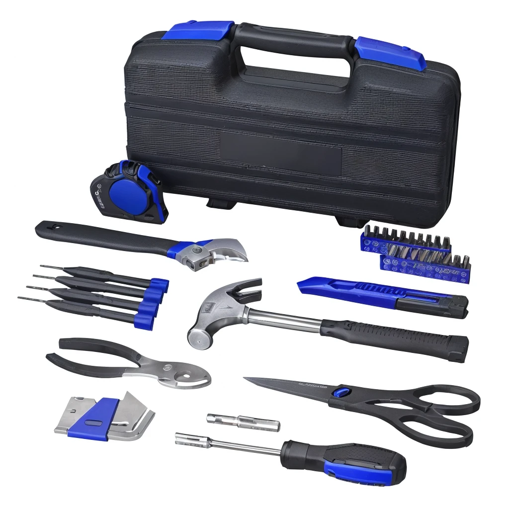 a close up of a tool 成套tool with tools in it, tools, 成套tool, common, tool, White background, Zido, hammer, Packaging snapshot, "High quality product image", Surrealism, high tech, wrench, Maximum, high tech, high tech, George, product photo, toolbelt, master, high tech, simple，unbelievably realistic