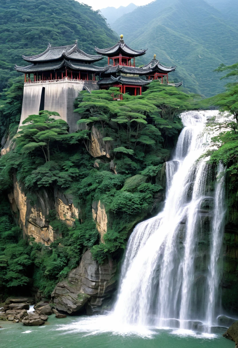 2. Mountain top scenery,There are waterfalls and pagodas in the middle, Han Gan'of paintings, CG Club Competition Champion, Fantasy Art, Fantasy Chinatown, Chinese scenery, Chinese Fantasy, Composed of trees and a dreamy valley, Ancient city landscape, Order an impressive fantasy landscape, The most magnificent scenery, Pagoda on the mountain, Mountain jungle environment, Avatar Landscape, China Village.