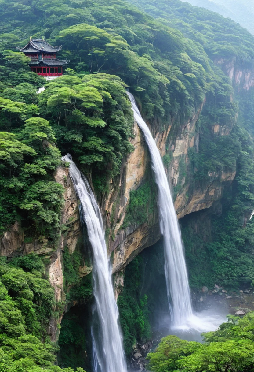 2. Mountain top scenery,There are waterfalls and pagodas in the middle, Han Gan'of paintings, CG Club Competition Champion, Fantasy Art, Fantasy Chinatown, Chinese scenery, Chinese Fantasy, Composed of trees and a dreamy valley, Ancient city landscape, Order an impressive fantasy landscape, The most magnificent scenery, Pagoda on the mountain, Mountain jungle environment, Avatar Landscape, China Village.