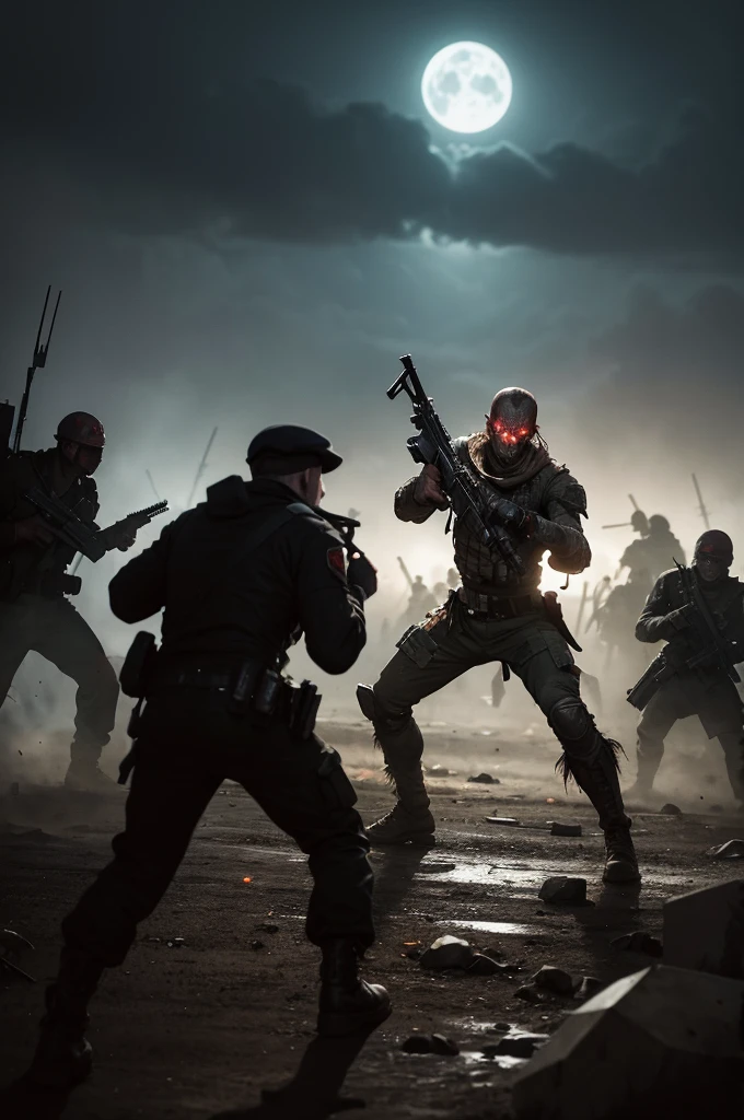 The soldier raised his rifle with shaking hands, the heart hammering in the chest as the horizon filled with moving shadows and horrible groans. The zombies advanced relentlessly, their staggering forms and decomposed skin glistening in the dim moonlight. with a deep breath, He adjusted his sights and started shooting., one by one, taking down the undead with accurate shots. With every shot, another monster fell, but there seemed to be no end to the ravenous horde. He wondered if he could hold out long enough to escape or if this would be his last stand against the advancing darkness..