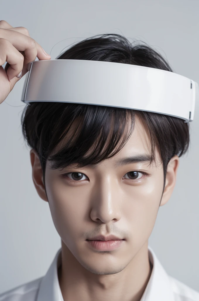 4K camera, perfect face, perfect skin, Korean man, white shirt, 30 years old, actor, pure white background 