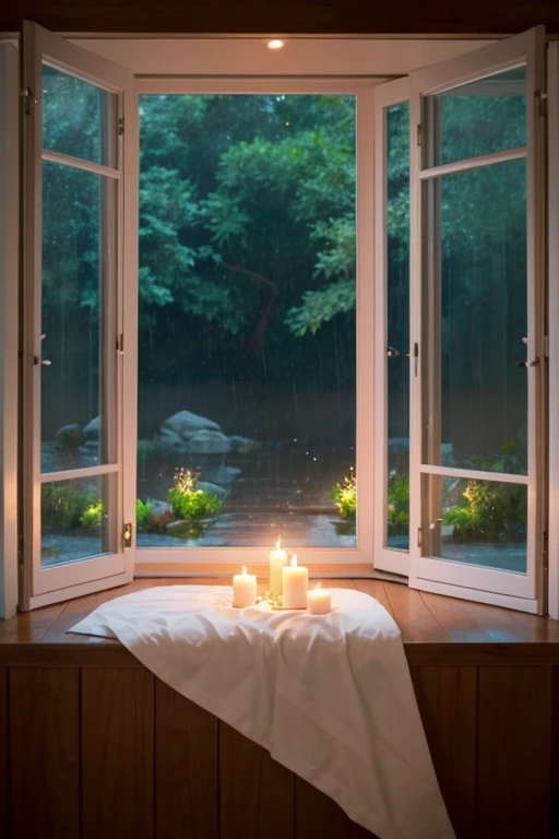 Imagine you are sitting by a large window on a rainy day. The sound of raindrops gently tapping against the glass creates a soothing melody. You are wrapped in a soft blanket, feeling warm and cozy. The room is softly lit by a few candles, adding to the tranquil atmosphere. In the background, you can hear the gentle chirping of birds, creating a harmonious blend with the rain.
Close your eyes and take a deep breath. Feel the calmness wash over you as you listen to the rhythmic sound of the rain. Imagine the fresh, earthy scent of rain filling the room, bringing a sense of peace and relaxation. Allow yourself to unwind and let go of any stress or tension.
This is your time to relax and rejuvenate, embraced by the calming presence of nature.