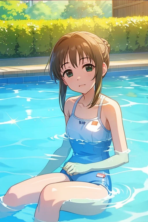 Highest quality, masterpiece, Yumi Aiba, Hajime Fujiwara,8k wallpaper, Swimsuit,The pool in question