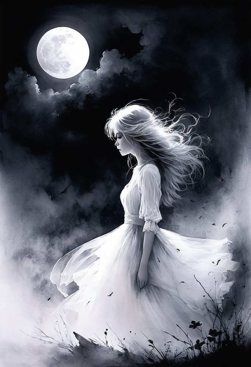 in the style of Stephen Gammell, dark scarlet background, chemiluminescence. (animation. The night will pass, a clear morning will come. I know that happiness awaits you and me. The night will pass, a stormy time will pass, the sun will rise 1 crescent moon, Romance, fairy-tale background) (minimalism: 1), original details. Style by Stephen Gammell.
