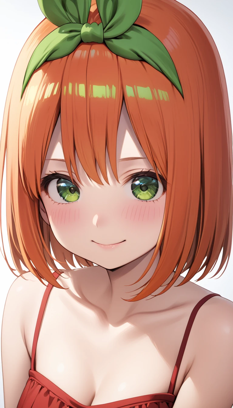 (Highest quality、Masterpiece、Very detailed、4K)、One Woman、、short hair、Orange Hair、(((Nakano Yotsuba)))、smile、chest、arm、