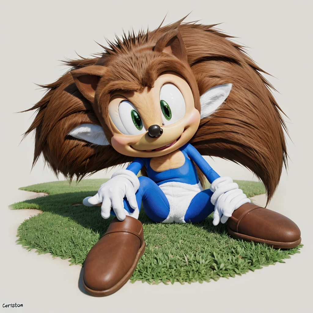 Sonic the hedge hog,sitting down and crying and outlines(cartooon)