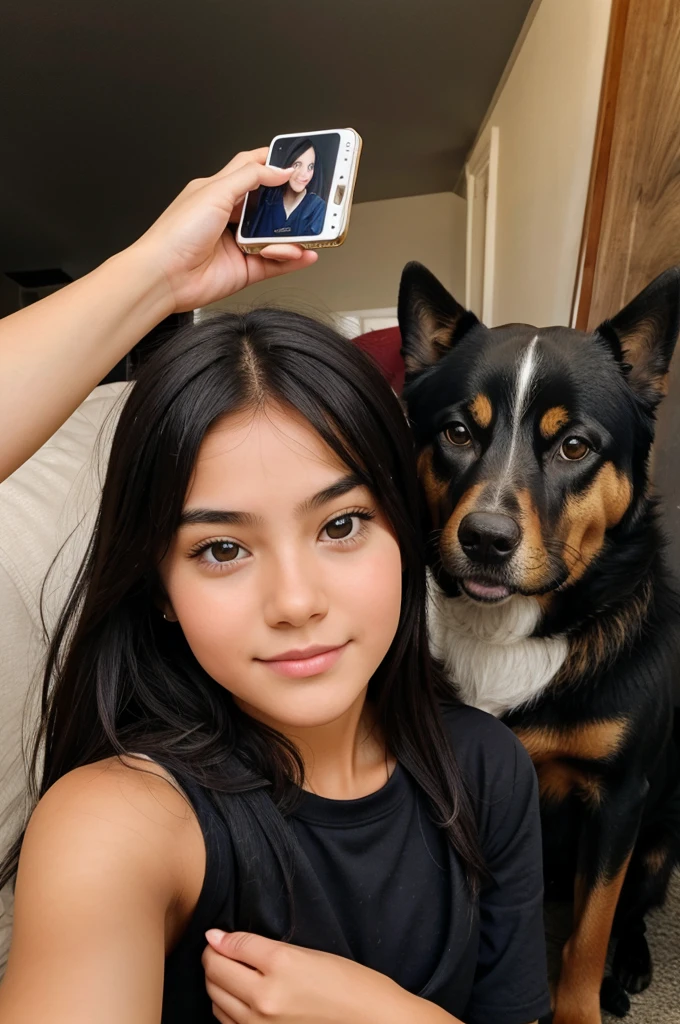 A girl having selfie with a dog